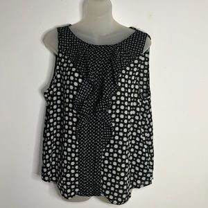 ELLE Ruffled Sleeveless Blouse Black & White Geometric Mixed Print Tank Top L